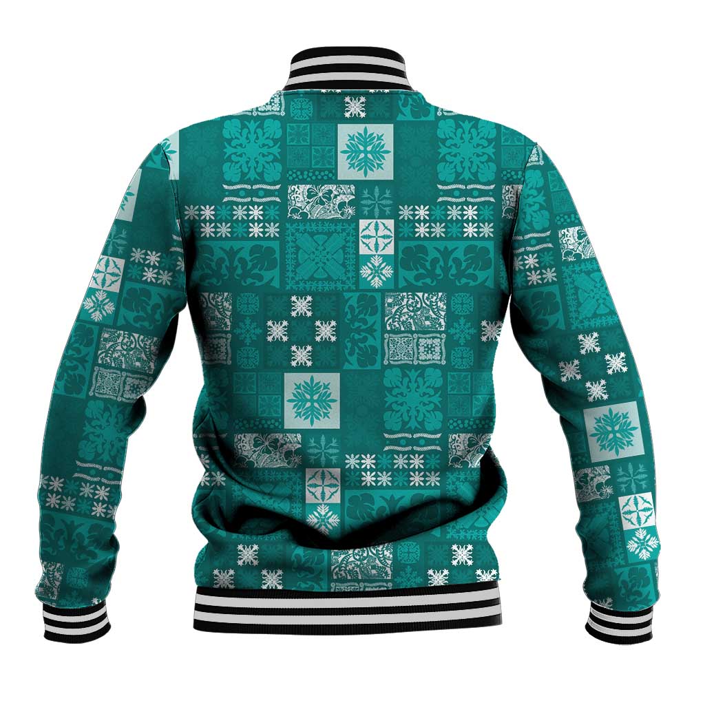 Vintage Hawaiian Quilting Patterns Baseball Jacket Turquoise Style Tribal Fabric Patchwork LT9 - Polynesian Pride