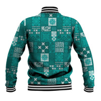 Vintage Hawaiian Quilting Patterns Baseball Jacket Turquoise Style Tribal Fabric Patchwork LT9 - Polynesian Pride