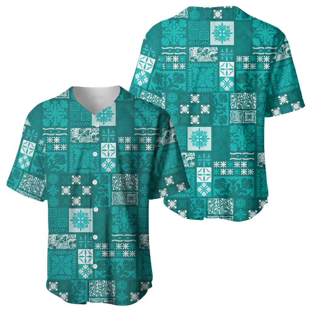 Vintage Hawaiian Quilting Patterns Baseball Jersey Turquoise Style Tribal Fabric Patchwork LT9 - Polynesian Pride
