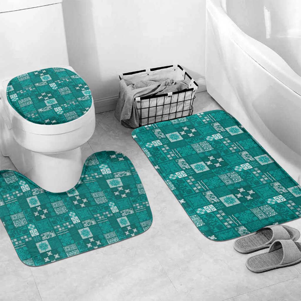 Vintage Hawaiian Quilting Patterns Bathroom Set Turquoise Style Tribal Fabric Patchwork LT9 Mat Set Only (3 pcs) One Size Turquoise - Polynesian Pride