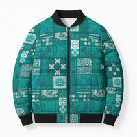 Vintage Hawaiian Quilting Patterns Bomber Puffer Jacket Turquoise Style Tribal Fabric Patchwork LT9 Unisex Turquoise - Polynesian Pride