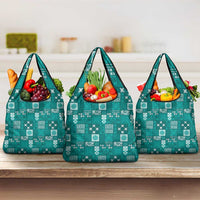 Vintage Hawaiian Quilting Patterns Grocery Bag Turquoise Style Tribal Fabric Patchwork LT9 3-pack One Size Turquoise - Polynesian Pride