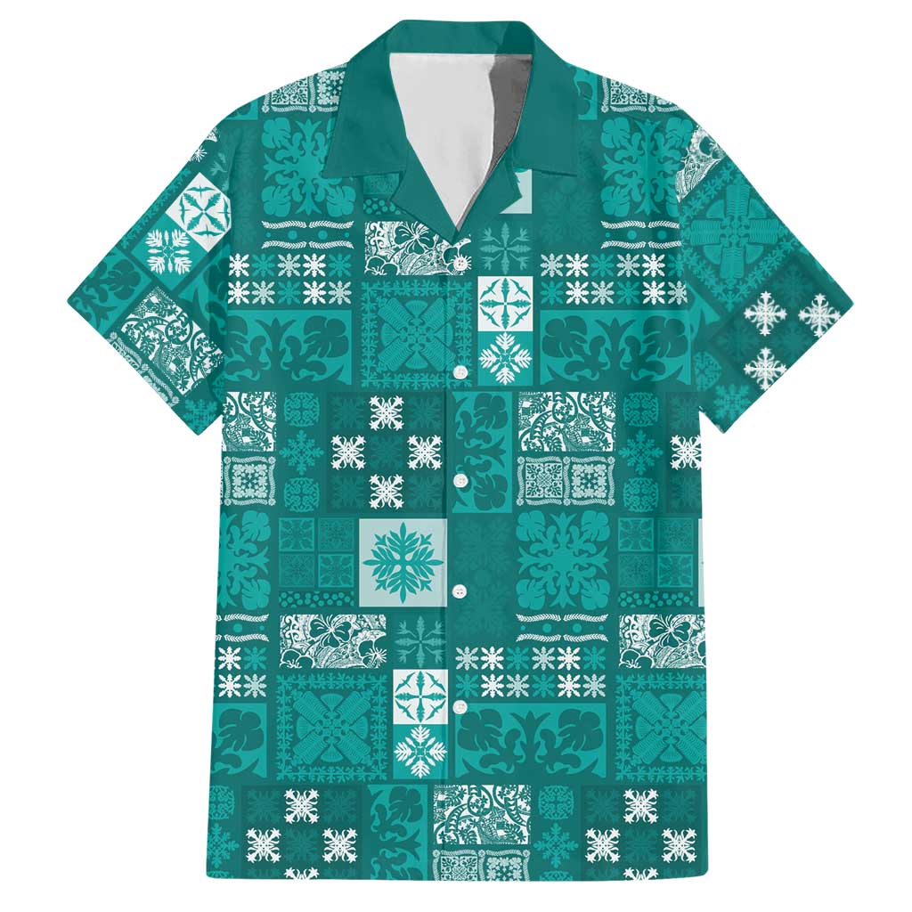 Vintage Hawaiian Quilting Patterns Hawaiian Shirt Turquoise Style Tribal Fabric Patchwork LT9 Turquoise - Polynesian Pride