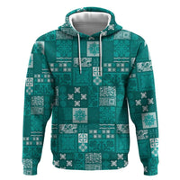 Vintage Hawaiian Quilting Patterns Hoodie Turquoise Style Tribal Fabric Patchwork LT9 Pullover Hoodie Turquoise - Polynesian Pride