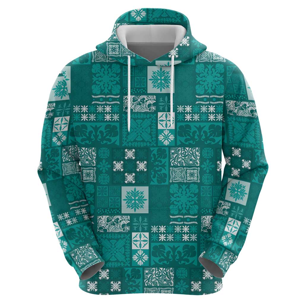 Vintage Hawaiian Quilting Patterns Hoodie Turquoise Style Tribal Fabric Patchwork LT9 - Polynesian Pride