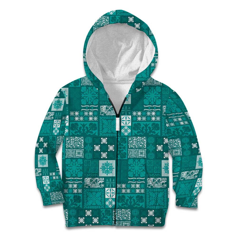 Vintage Hawaiian Quilting Patterns Kid Hoodie Turquoise Style Tribal Fabric Patchwork LT9 Zip Hoodie Turquoise - Polynesian Pride