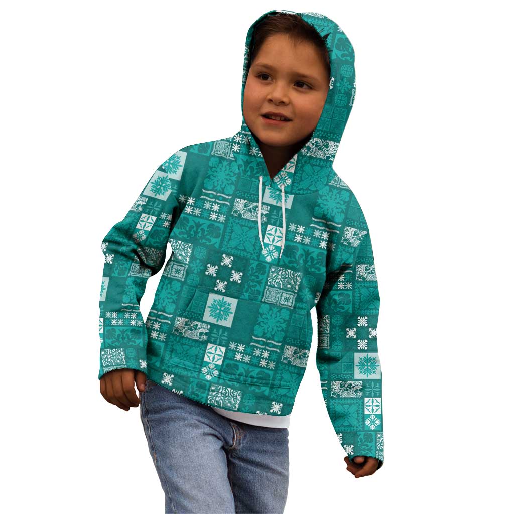 Vintage Hawaiian Quilting Patterns Kid Hoodie Turquoise Style Tribal Fabric Patchwork LT9 - Polynesian Pride