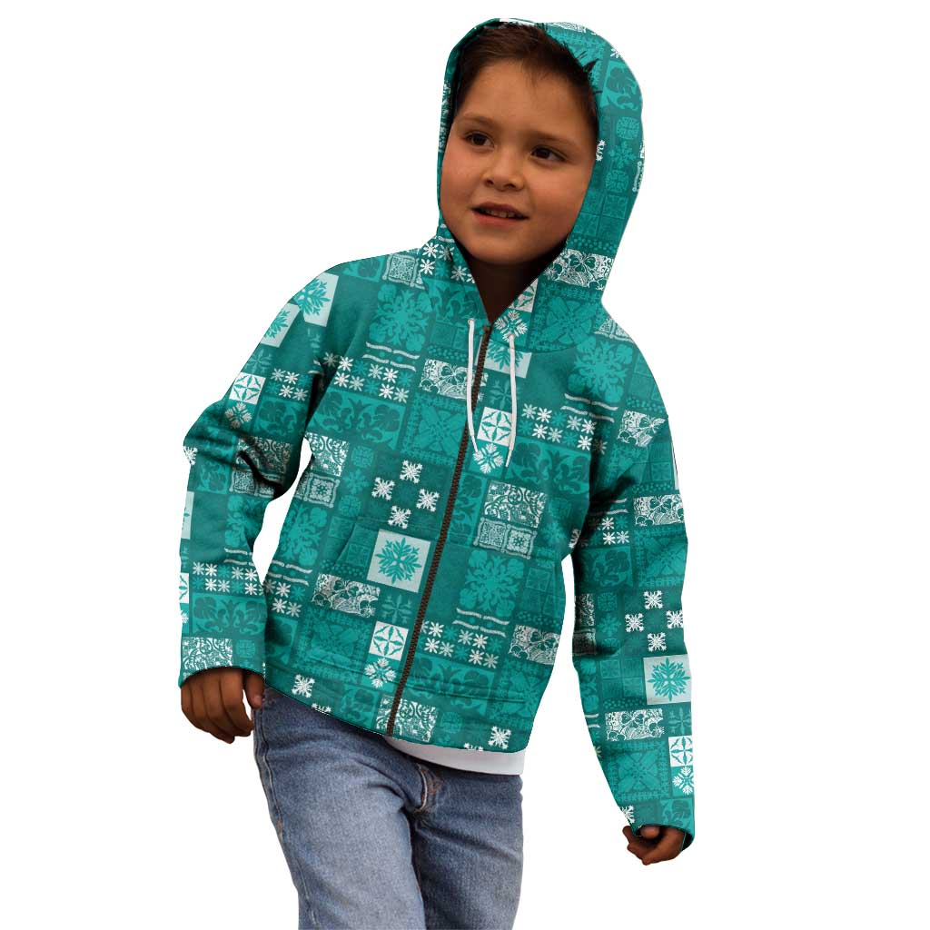 Vintage Hawaiian Quilting Patterns Kid Hoodie Turquoise Style Tribal Fabric Patchwork LT9 - Polynesian Pride