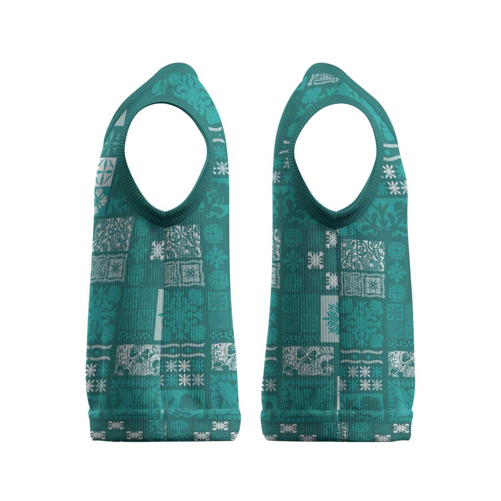Vintage Hawaiian Quilting Patterns Christmas Knitted V-Neck Vest Turquoise Style Tribal Fabric Patchwork LT9 - Polynesian Pride