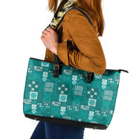 Vintage Hawaiian Quilting Patterns Leather Tote Bag Turquoise Style Tribal Fabric Patchwork LT9 Turquoise - Polynesian Pride