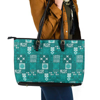 Vintage Hawaiian Quilting Patterns Leather Tote Bag Turquoise Style Tribal Fabric Patchwork LT9 - Polynesian Pride