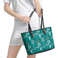 Vintage Hawaiian Quilting Patterns Leather Tote Bag Turquoise Style Tribal Fabric Patchwork LT9 - Polynesian Pride