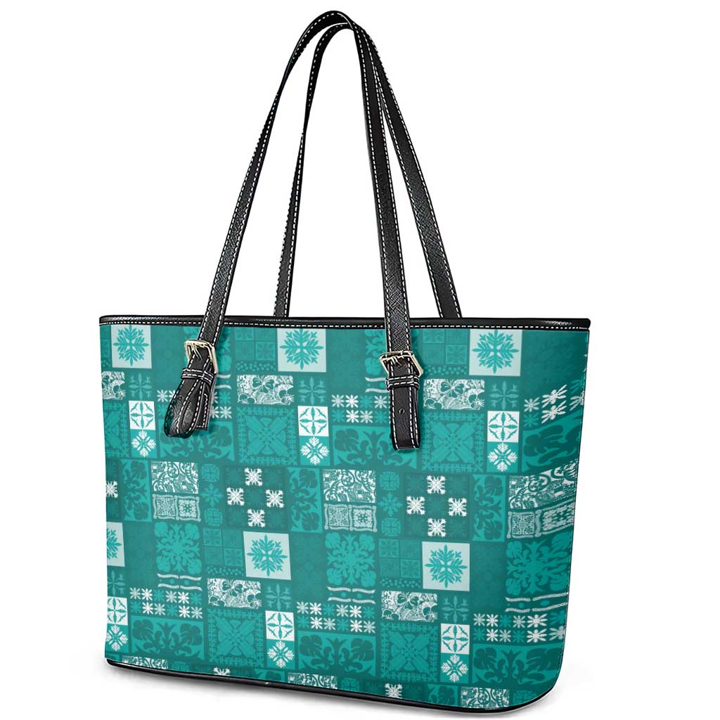 Vintage Hawaiian Quilting Patterns Leather Tote Bag Turquoise Style Tribal Fabric Patchwork LT9 - Polynesian Pride