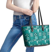 Vintage Hawaiian Quilting Patterns Leather Tote Bag Turquoise Style Tribal Fabric Patchwork LT9 - Polynesian Pride