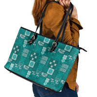 Vintage Hawaiian Quilting Patterns Leather Tote Bag Turquoise Style Tribal Fabric Patchwork LT9 - Polynesian Pride