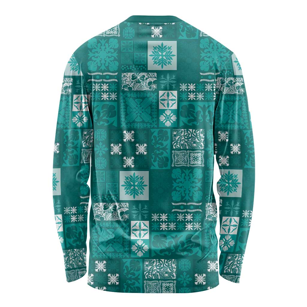 Vintage Hawaiian Quilting Patterns Long Sleeve Shirt Turquoise Style Tribal Fabric Patchwork LT9 - Polynesian Pride