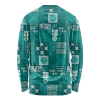 Vintage Hawaiian Quilting Patterns Long Sleeve Shirt Turquoise Style Tribal Fabric Patchwork LT9 - Polynesian Pride