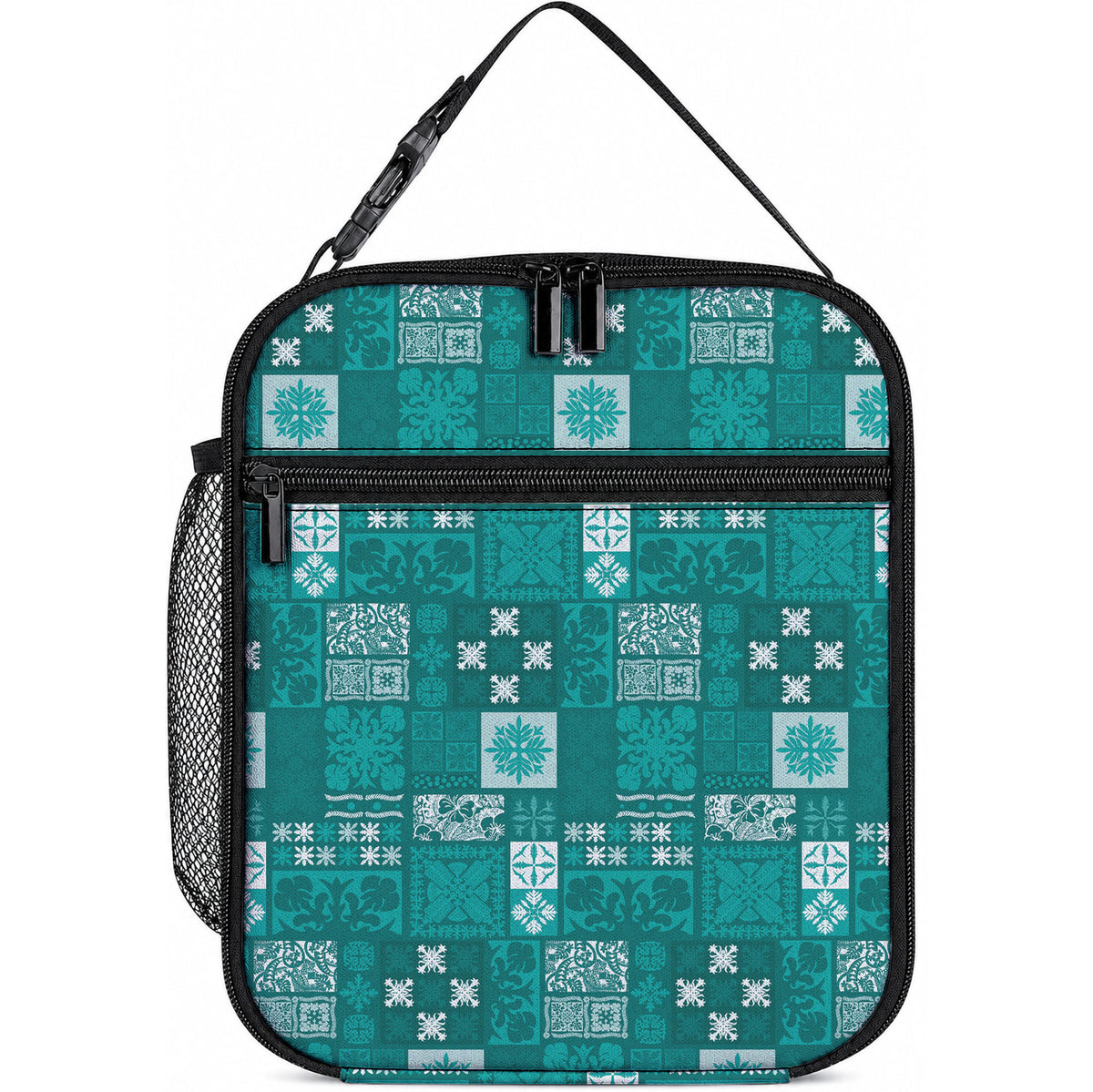 Vintage Hawaiian Quilting Patterns Lunch Bag Turquoise Style Tribal Fabric Patchwork LT9 10.2 × 8.3 × 4.3 inch Turquoise - Polynesian Pride