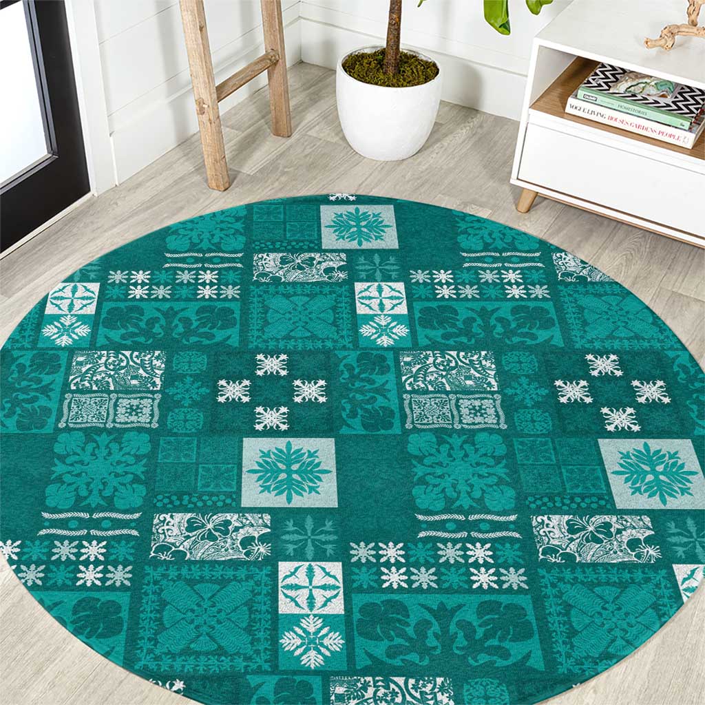 Vintage Hawaiian Quilting Patterns Round Carpet Turquoise Style Tribal Fabric Patchwork LT9 Turquoise - Polynesian Pride