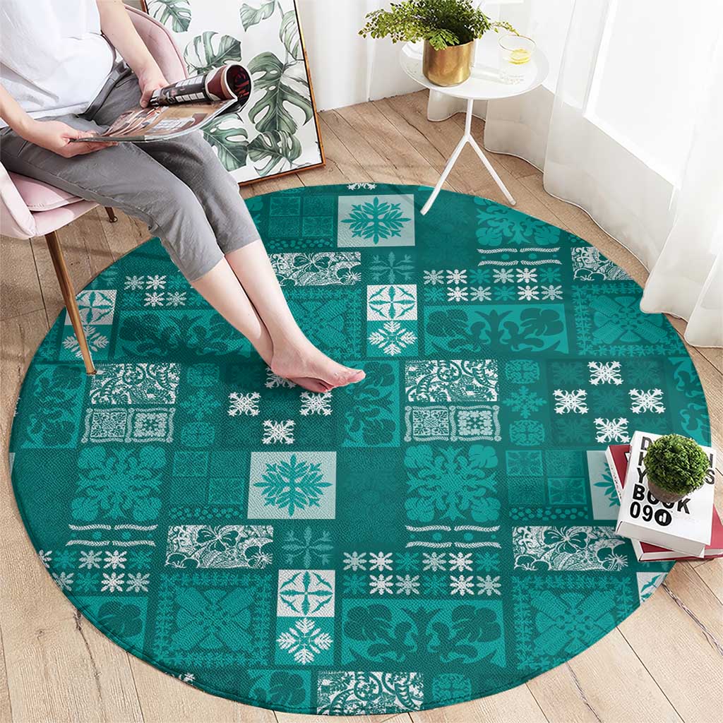 Vintage Hawaiian Quilting Patterns Round Carpet Turquoise Style Tribal Fabric Patchwork LT9 - Polynesian Pride