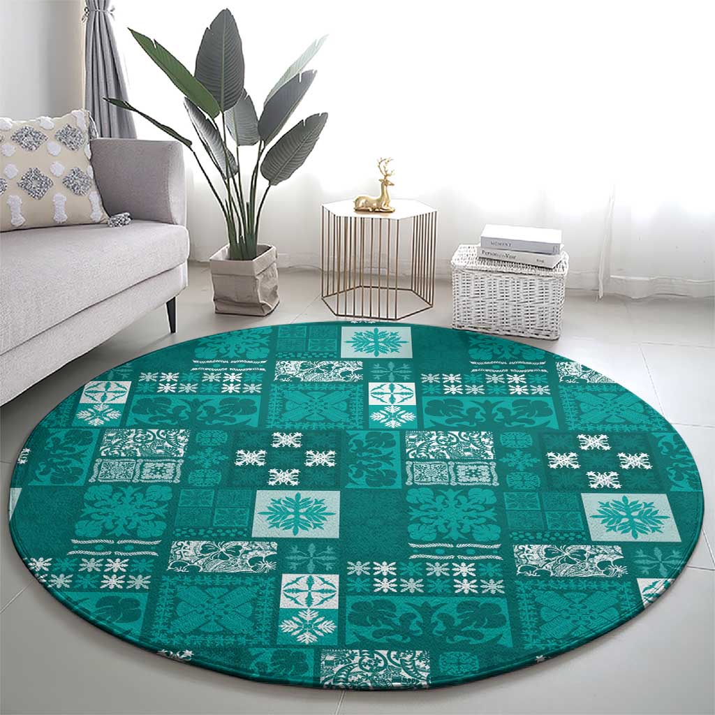 Vintage Hawaiian Quilting Patterns Round Carpet Turquoise Style Tribal Fabric Patchwork LT9 - Polynesian Pride