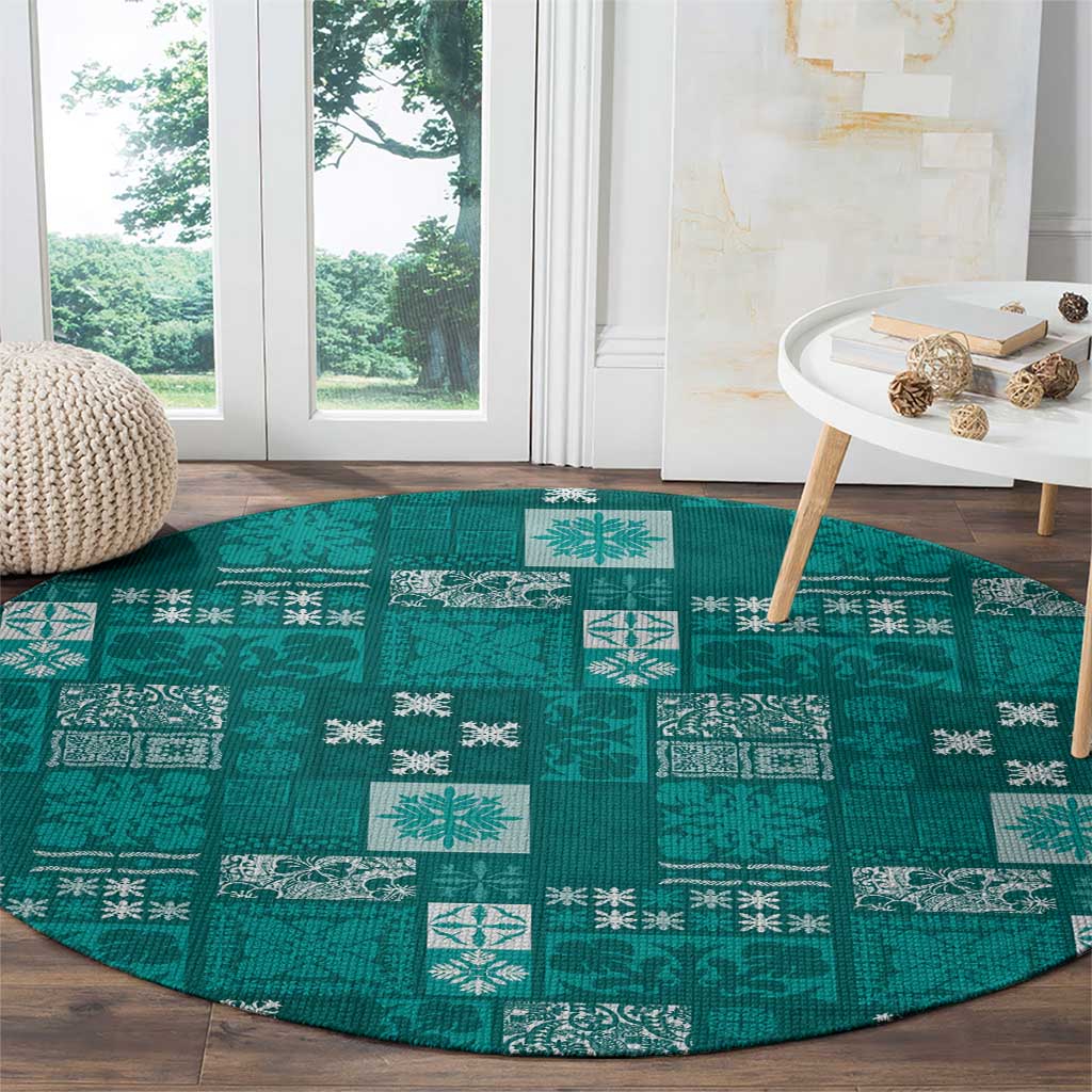 Vintage Hawaiian Quilting Patterns Round Carpet Turquoise Style Tribal Fabric Patchwork LT9 - Polynesian Pride