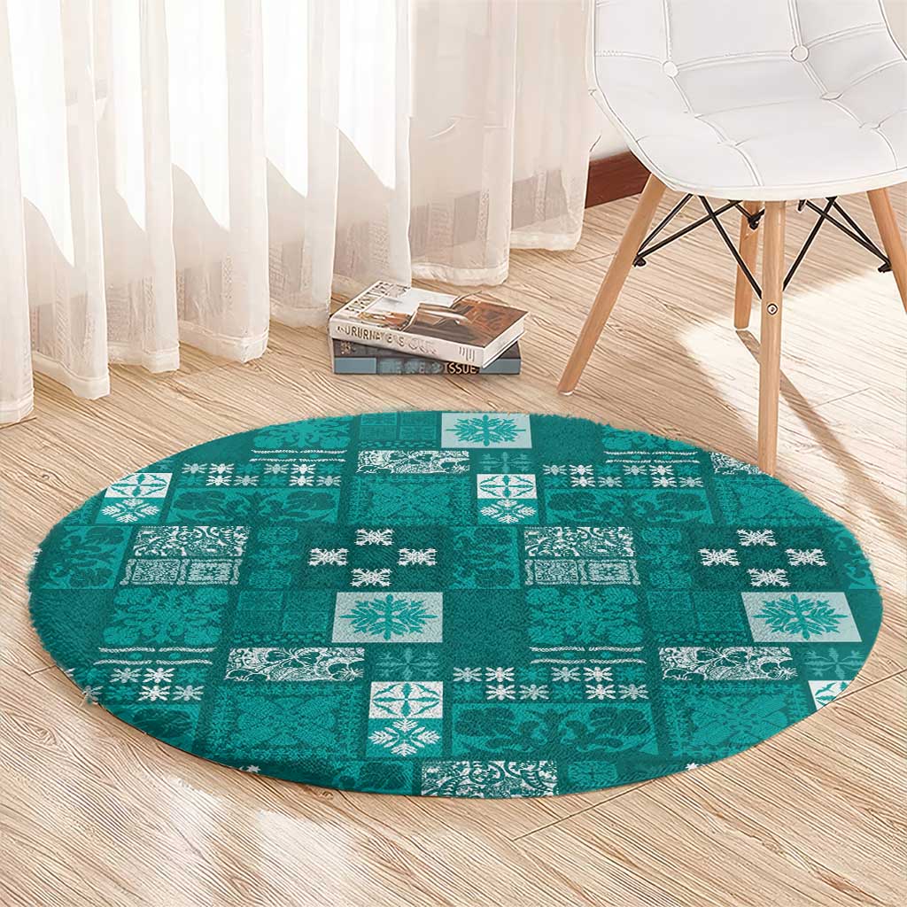 Vintage Hawaiian Quilting Patterns Round Carpet Turquoise Style Tribal Fabric Patchwork LT9 - Polynesian Pride