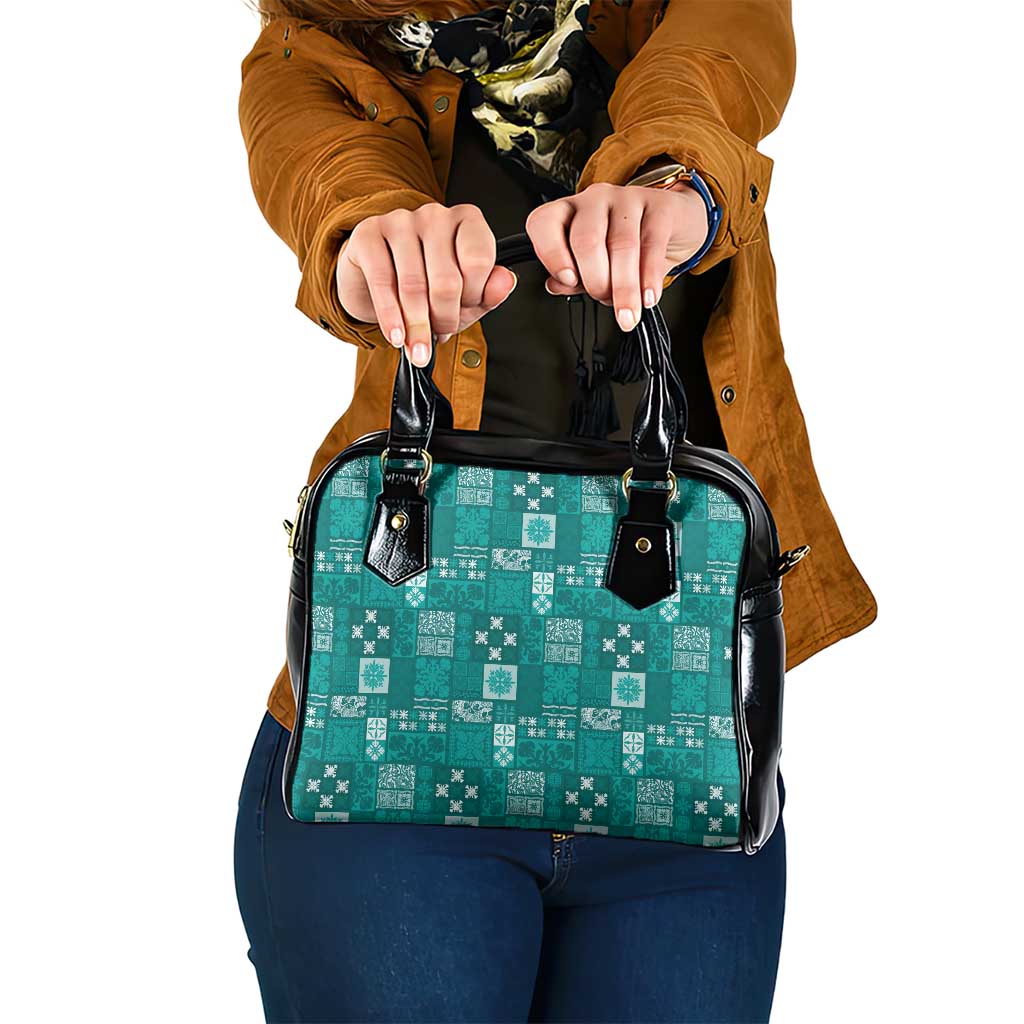 Vintage Hawaiian Quilting Patterns Shoulder Handbag Turquoise Style Tribal Fabric Patchwork LT9 One Size Turquoise - Polynesian Pride