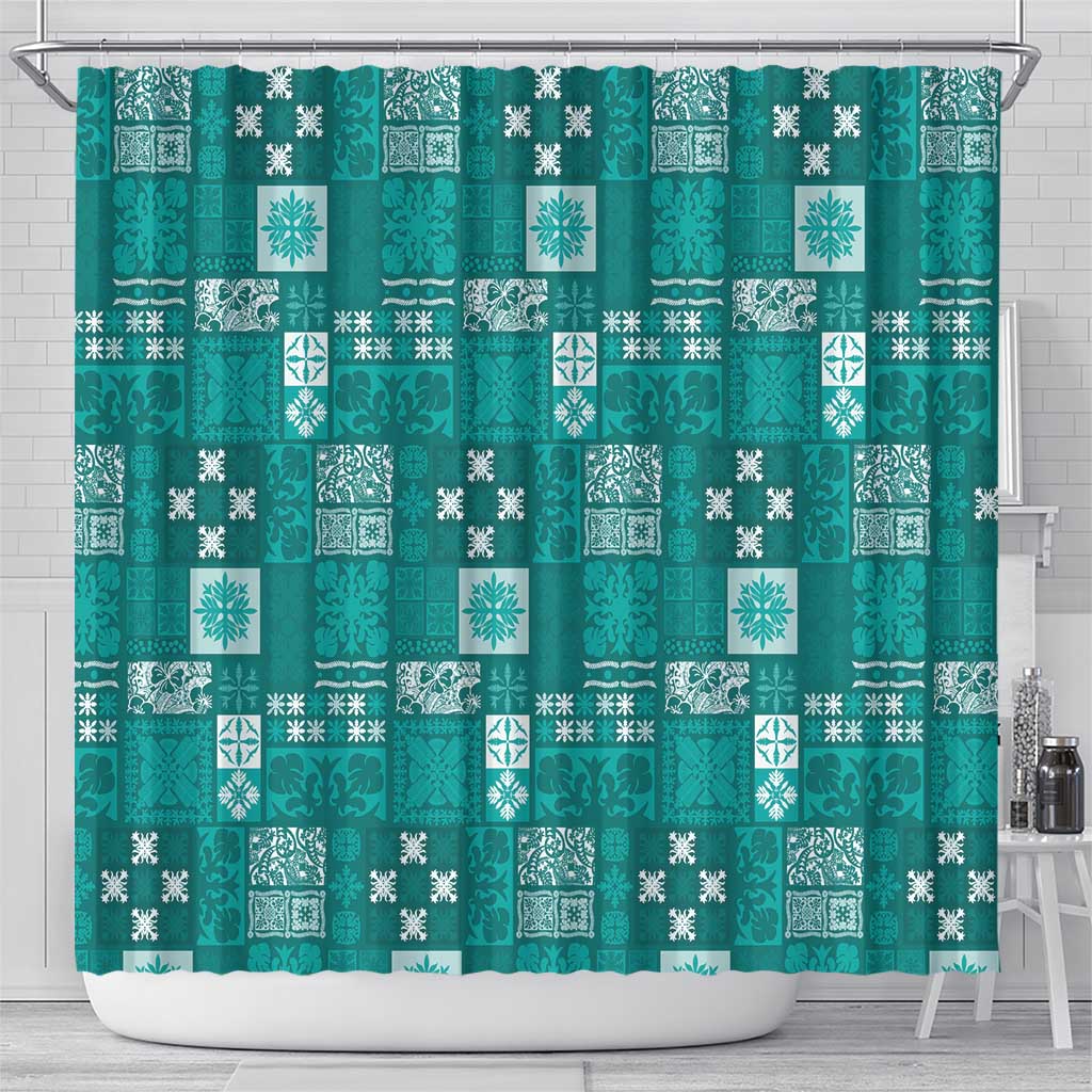 Vintage Hawaiian Quilting Patterns Shower Curtain Turquoise Style Tribal Fabric Patchwork LT9 - Polynesian Pride