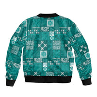 Vintage Hawaiian Quilting Patterns Sleeve Zip Bomber Jacket Turquoise Style Tribal Fabric Patchwork LT9 - Polynesian Pride