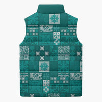 Vintage Hawaiian Quilting Patterns Sleeveless Puffer Jacket Turquoise Style Tribal Fabric Patchwork LT9 - Polynesian Pride