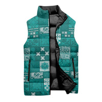 Vintage Hawaiian Quilting Patterns Sleeveless Puffer Jacket Turquoise Style Tribal Fabric Patchwork LT9 - Polynesian Pride