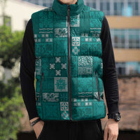 Vintage Hawaiian Quilting Patterns Sleeveless Puffer Jacket Turquoise Style Tribal Fabric Patchwork LT9 - Polynesian Pride