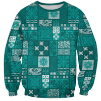 Vintage Hawaiian Quilting Patterns Sweatshirt Turquoise Style Tribal Fabric Patchwork LT9 Unisex Turquoise - Polynesian Pride