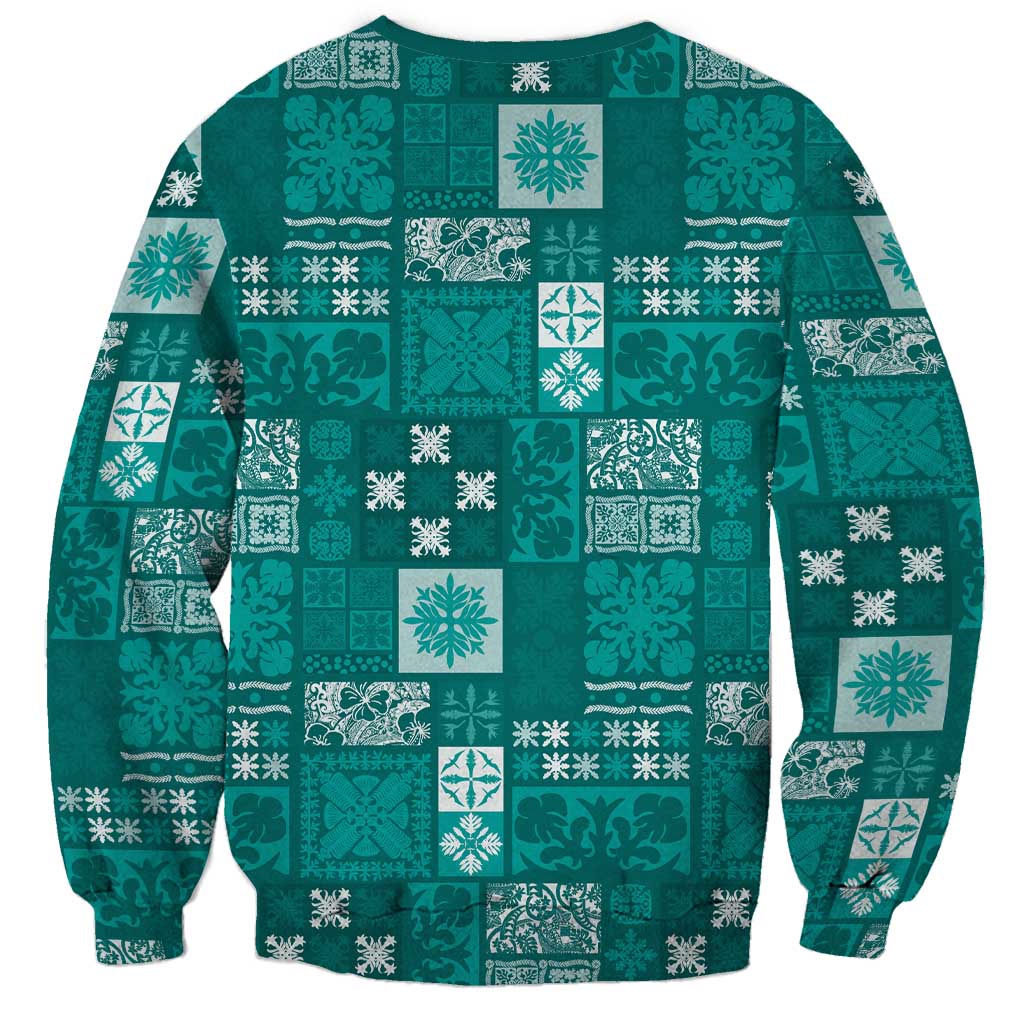 Vintage Hawaiian Quilting Patterns Sweatshirt Turquoise Style Tribal Fabric Patchwork LT9 - Polynesian Pride