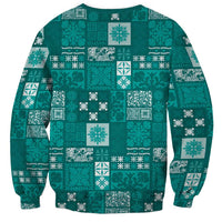 Vintage Hawaiian Quilting Patterns Sweatshirt Turquoise Style Tribal Fabric Patchwork LT9 - Polynesian Pride