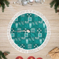 Vintage Hawaiian Quilting Patterns Tree Skirt Turquoise Style Tribal Fabric Patchwork LT9 Fringed Turquoise - Polynesian Pride