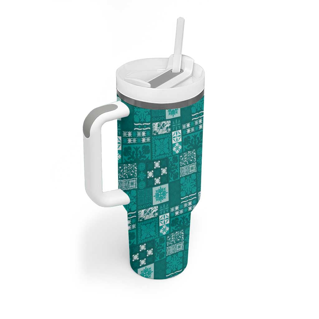 Vintage Hawaiian Quilting Patterns Tumbler With Handle Turquoise Style Tribal Fabric Patchwork LT9 - Polynesian Pride