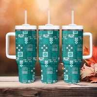 Vintage Hawaiian Quilting Patterns Tumbler With Handle Turquoise Style Tribal Fabric Patchwork LT9 - Polynesian Pride