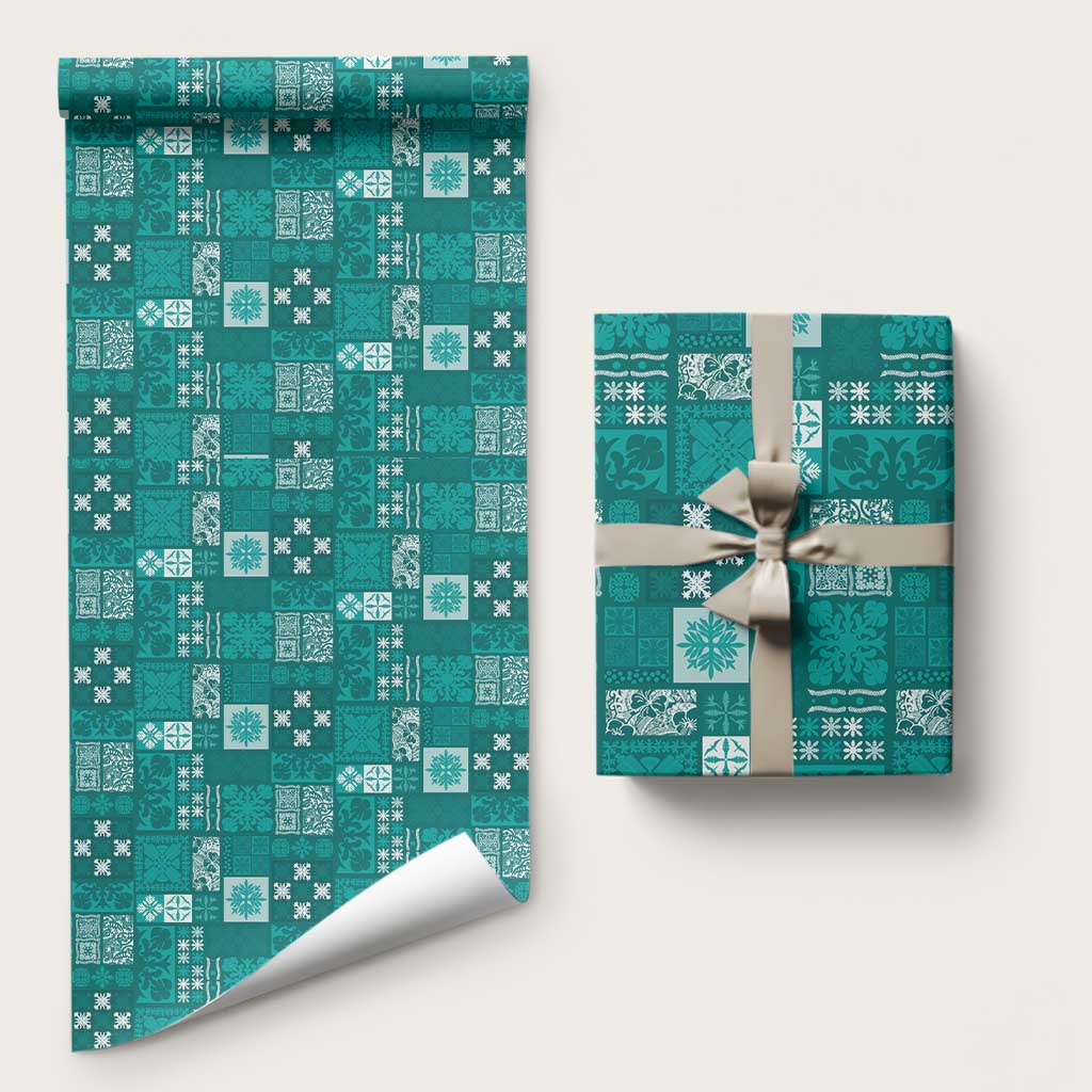 Vintage Hawaiian Quilting Patterns Wrapping Paper Turquoise Style Tribal Fabric Patchwork LT9 58" × 23" Turquoise - Polynesian Pride