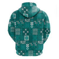 Vintage Hawaiian Quilting Patterns Zip Hoodie Turquoise Style Tribal Fabric Patchwork LT9 - Polynesian Pride