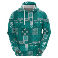 Vintage Hawaiian Quilting Patterns Zip Hoodie Turquoise Style Tribal Fabric Patchwork LT9 - Polynesian Pride