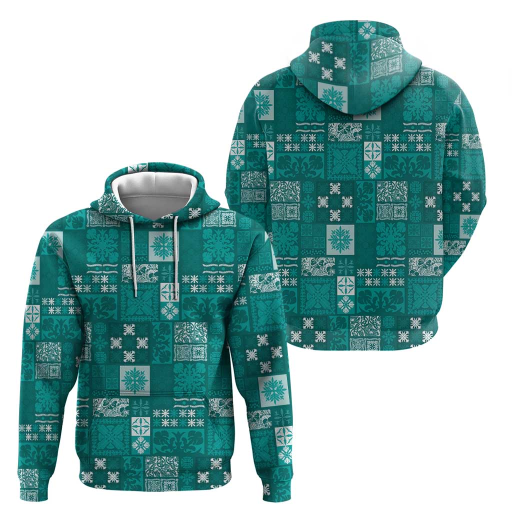 Vintage Hawaiian Quilting Patterns Zip Hoodie Turquoise Style Tribal Fabric Patchwork LT9 - Polynesian Pride