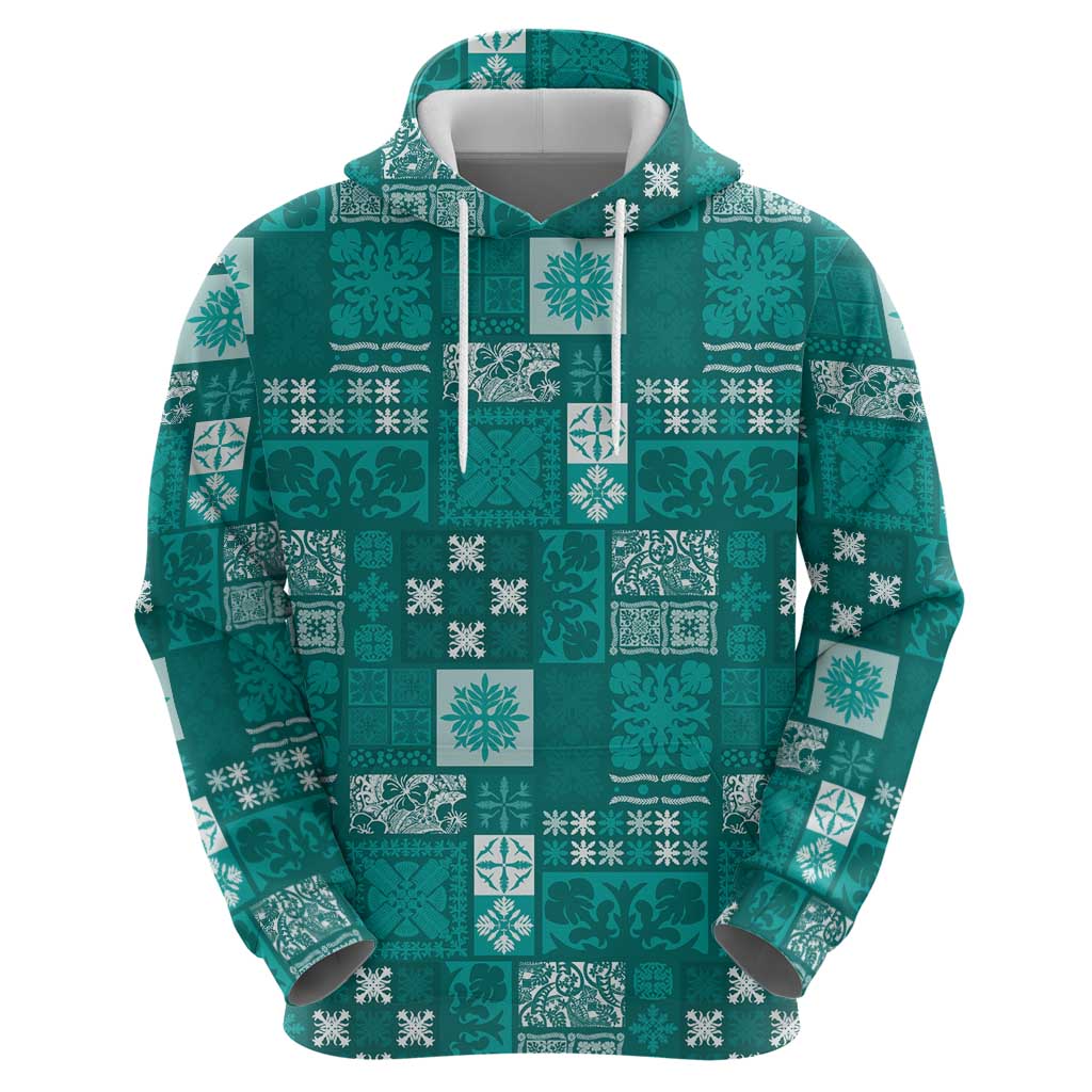 Vintage Hawaiian Quilting Patterns Zip Hoodie Turquoise Style Tribal Fabric Patchwork LT9 - Polynesian Pride