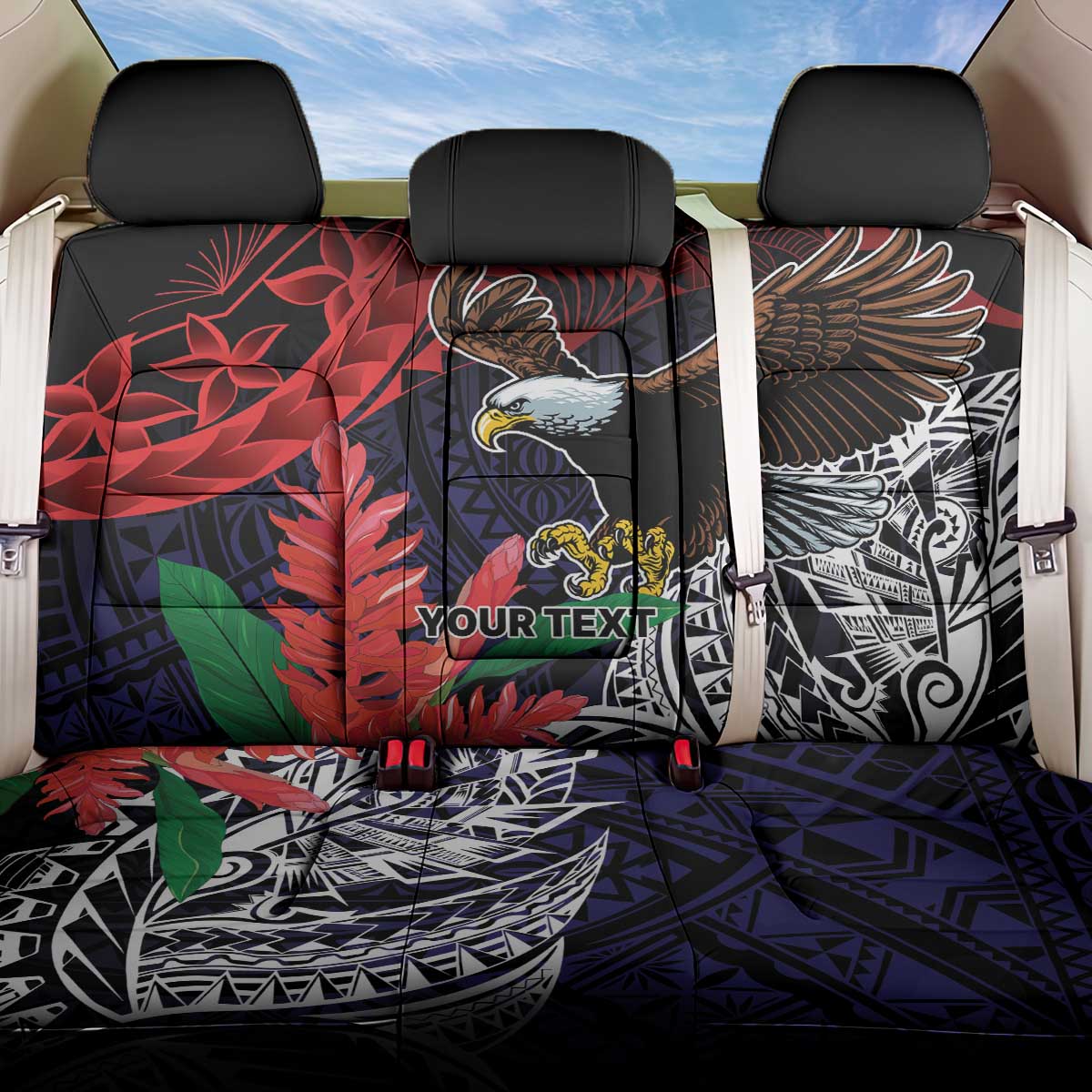 American Samoa Bald Eagle Personalized Back Car Seat Cover Samoa Muamua Le Atua LT9 One Size Blue - Polynesian Pride