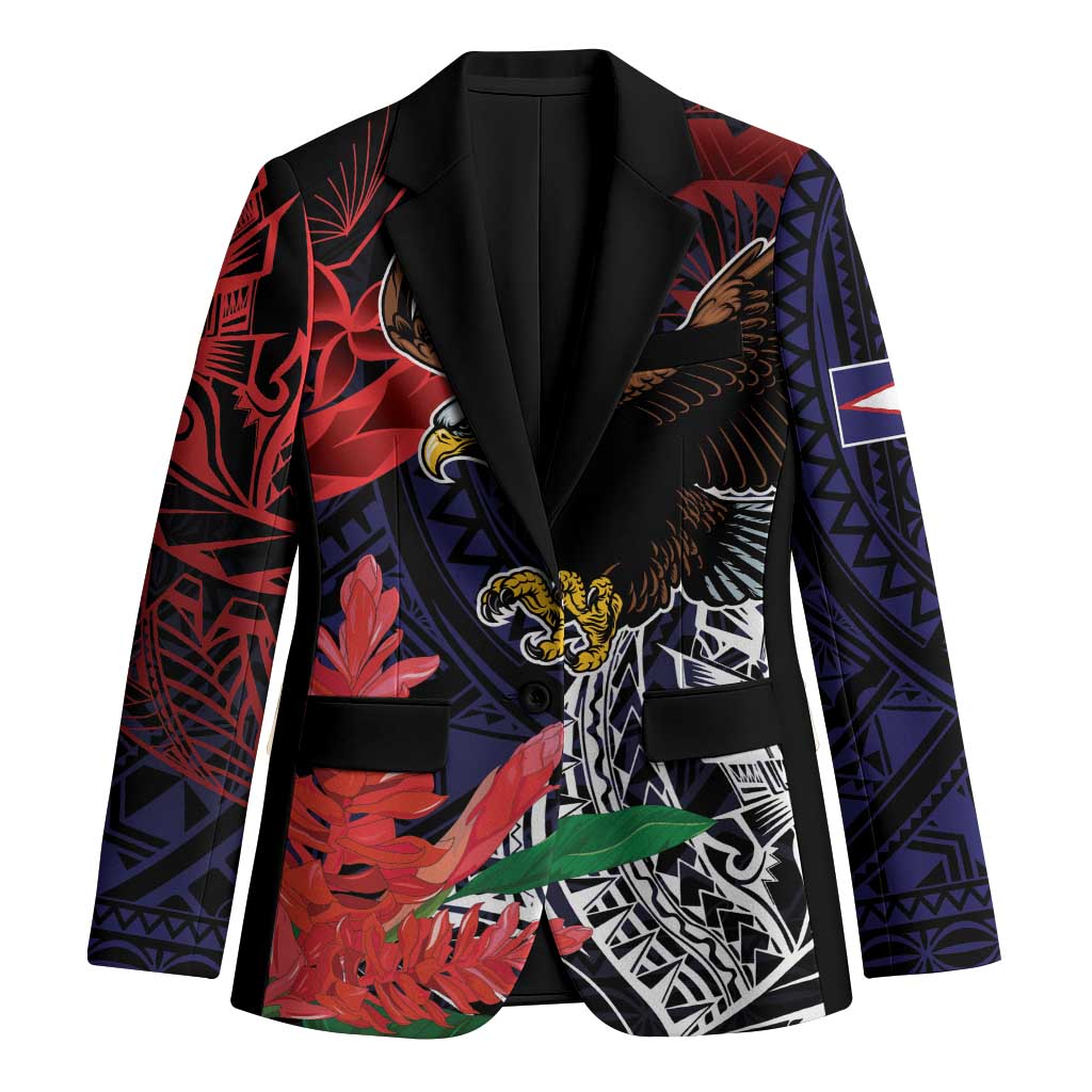 American Samoa Bald Eagle Personalized Blazer Samoa Muamua Le Atua LT9 Unisex Blue - Polynesian Pride