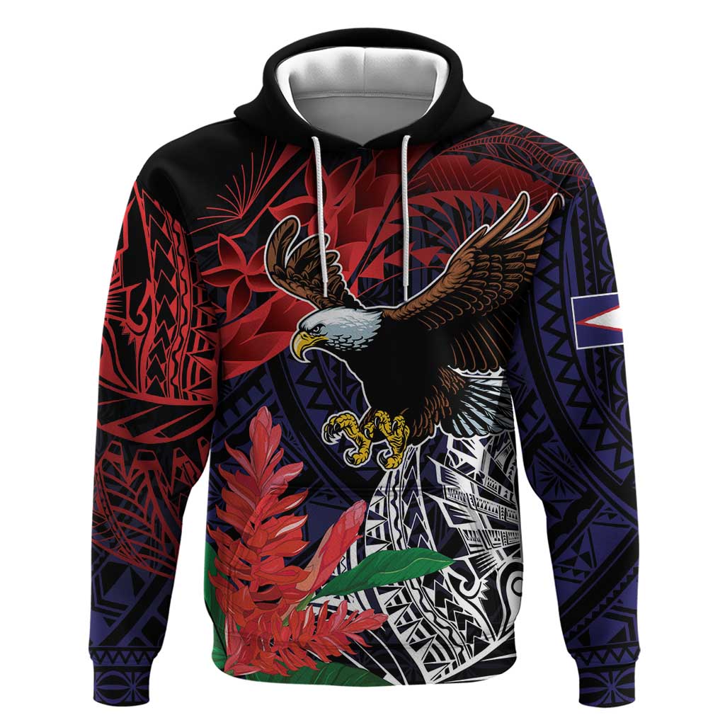 American Samoa Bald Eagle Personalized Hoodie Samoa Muamua Le Atua LT9 Pullover Hoodie Blue - Polynesian Pride