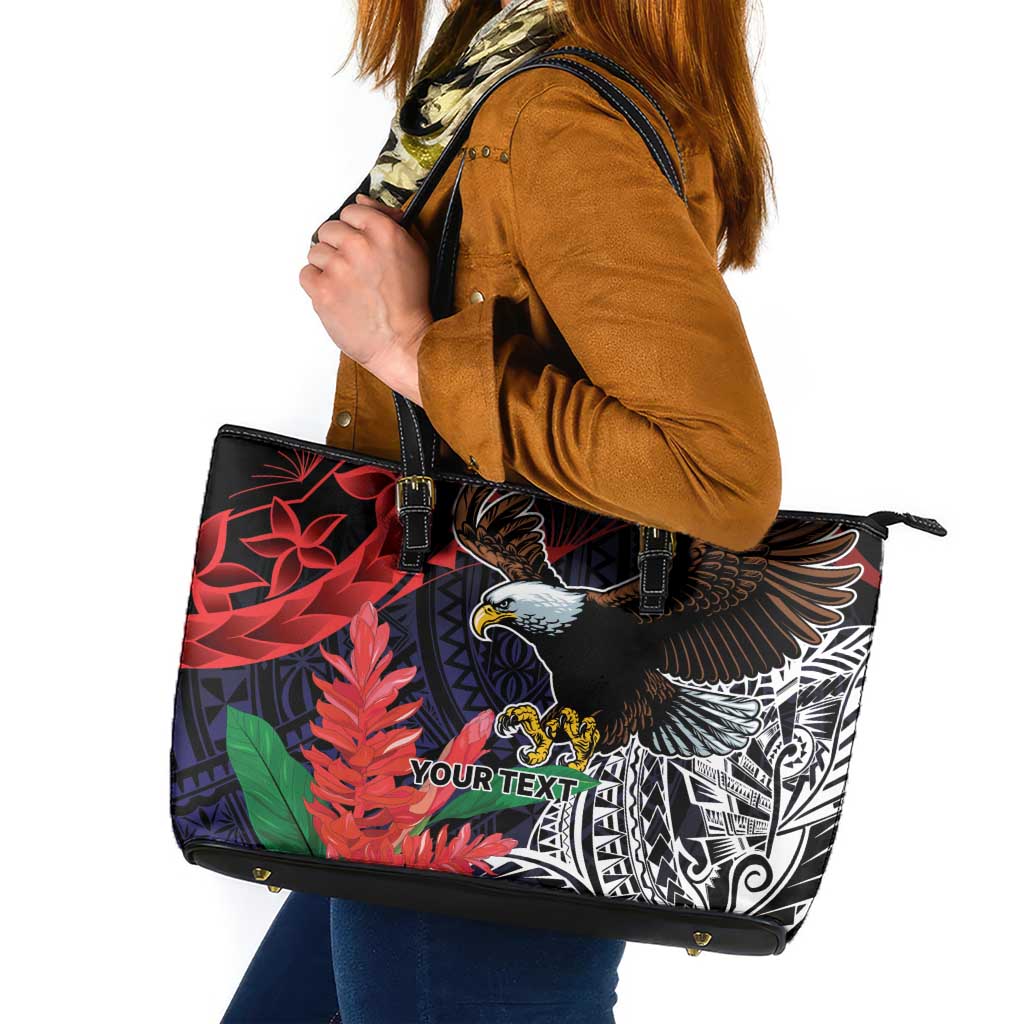 American Samoa Bald Eagle Personalized Leather Tote Bag Samoa Muamua Le Atua LT9 Blue - Polynesian Pride