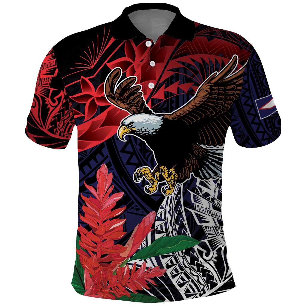 American Samoa Bald Eagle Personalized Polo Shirt Samoa Muamua Le Atua LT9 Blue - Polynesian Pride