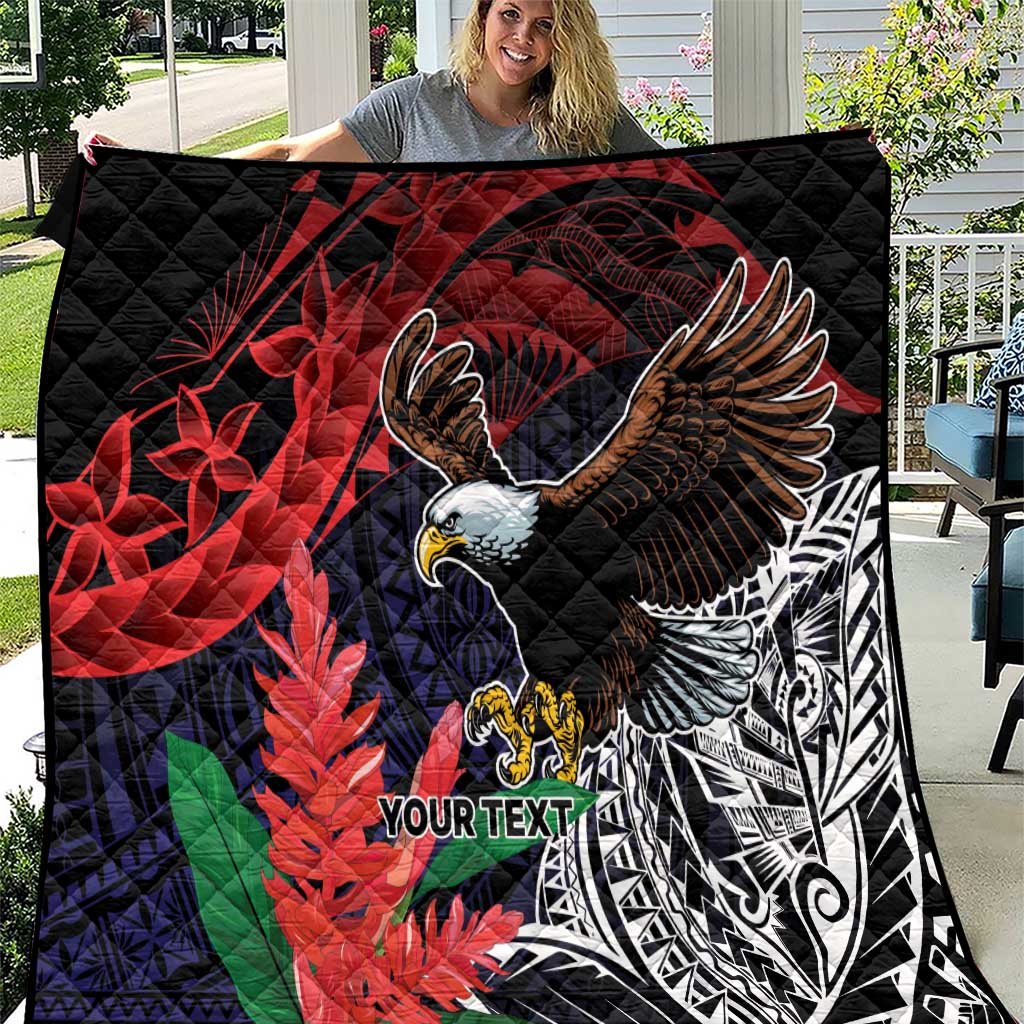 American Samoa Bald Eagle Personalized Quilt Samoa Muamua Le Atua LT9 Blue - Polynesian Pride